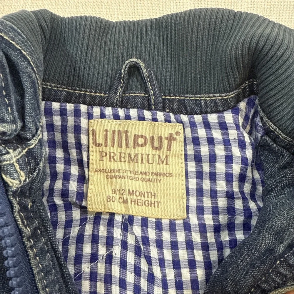 Liliput‎ Premium Boys Denim Jacket 9–12M Blue Patchwork Bomber Jean Coat